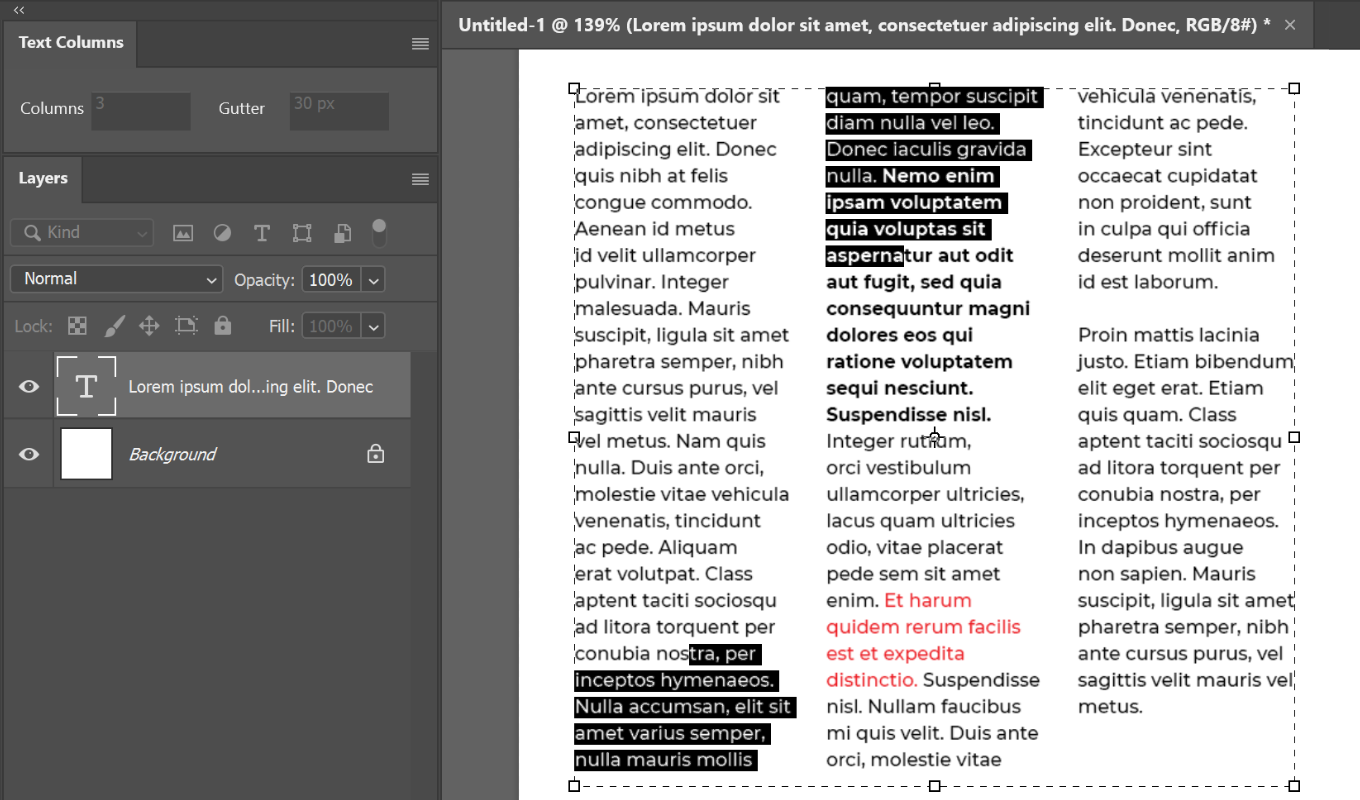 Text laid out in multiple columns in Photoshop
