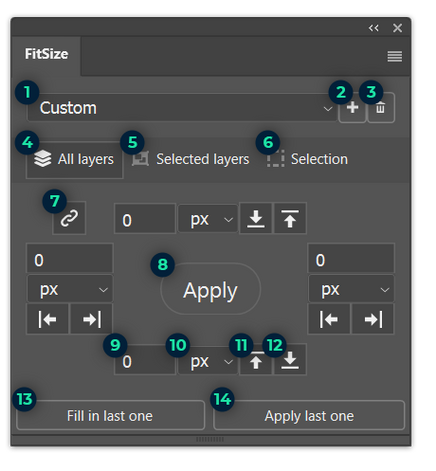 Annotated FitSize panel controls