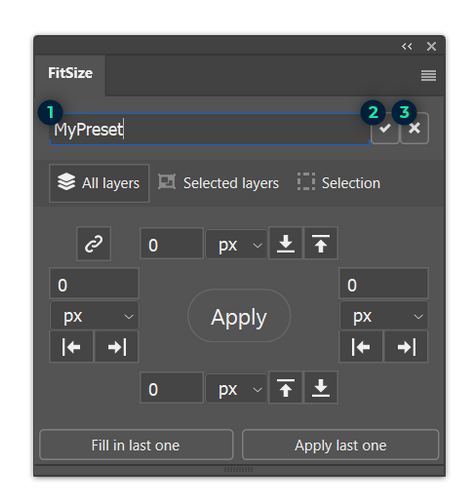 Creating a new preset in FitSize