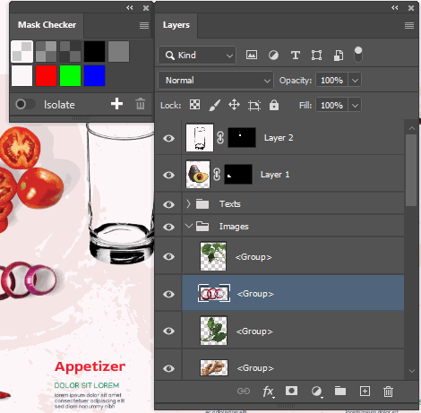 Mask Checker isolating selected Photoshop layers